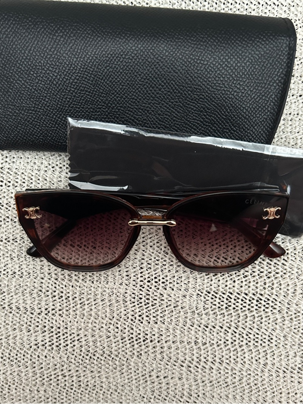 Fashion- Dark Brown Cat Eye Sunglasses with Gold Hardware